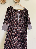 Ajrakh Hand Block Printed  Kurti with Beautiful Sequence work and Embroidered Neck and  Sleeves