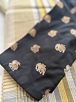 Kanchivaram Brocade Semi Silk -  Black with Elephant and Peacock weave pattern in Gold Zari