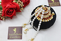 Andal Kondai - Ethnic Chandran Red kempstone & white stone Hair Accessory
