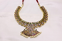 MARGAM TEMPLE JEWELLERY - MANGO PATTERN COPER & REAL KEMPSTONES NECKLACE