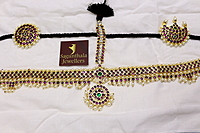 Margam Temple Jewellery – Copper & One Gram Gold Finish Full Real Kempstones Headset with Surya & Chandra Pirai/Sun & Moon