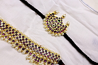 Margam Temple Jewellery – Copper & One Gram Gold Finish Full Real Kempstones Headset with Surya & Chandra Pirai/Sun & Moon