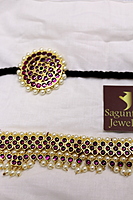 Margam Temple Jewellery – Copper & One Gram Gold Finish Full Real Kempstones Headset with Surya & Chandra Pirai/Sun & Moon