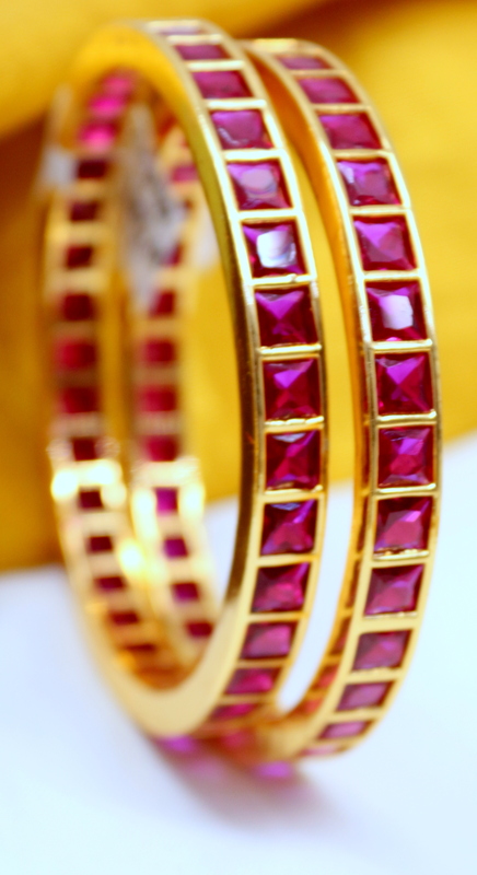 Bangles|One Gram Gold Finish|Copper|CZ/Zircon|AD Stones| Premium Quality| Repolishable - Pair of Two