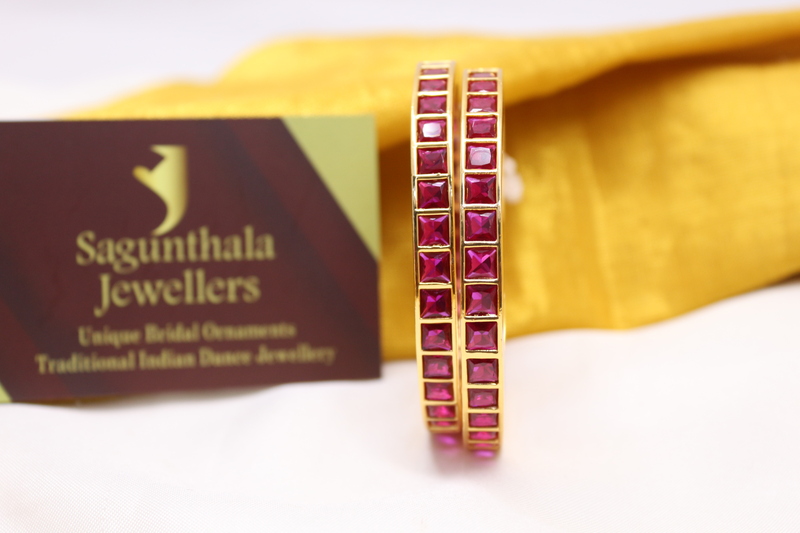 Square Pattern CZ One Gram Gold Finish Bangles – Elegant Pair of Two | Premium Copper Jewellery
