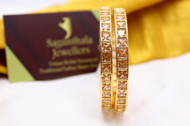Square Pattern Zircon Bangles – One Gram Gold Finish CZ/AD Jewellery for Women | Sagunthala Jewellers