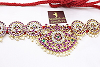 Margam Temple Jewellery - Copper One Gram Gold Finish & Real Kempstones Waistbelt/Oddiyanam/ Kamarbandh