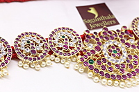 Margam Temple Jewellery - Copper One Gram Gold Finish & Real Kempstones Waistbelt/Oddiyanam/ Kamarbandh