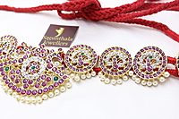 Margam Temple Jewellery - Copper One Gram Gold Finish & Real Kempstones Waistbelt/Oddiyanam/ Kamarbandh