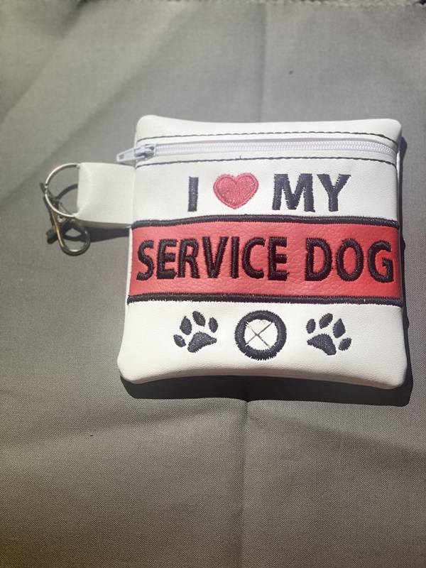 Embroidered Faux Leather Dog Poop Bag Holder: Service Dog Gift