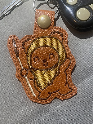 Embroidered Ewok Faux Leather Keychain: Customizable Snap Tab Key Fob