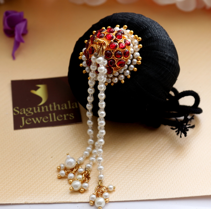 Andal Kondai - Full Red Kempstones Traditional look Hair Accessory