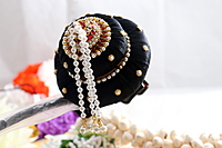 Andal Kondai - Red kempstones & White Stones Ornate Kempstones Ethnic Hair Accessory