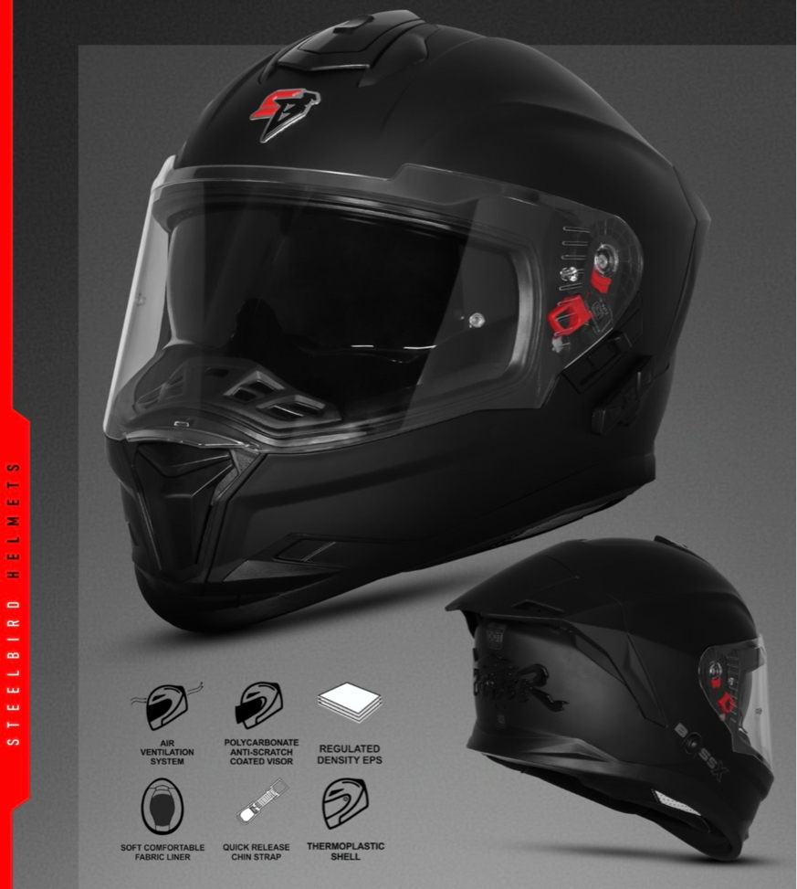 STEELBIRD SBH-57 ISS BT FIGHTER GLOSSY BLACK C/V 620 WITH EXTRA SMOKE VISOR WITH BLUETOOTH