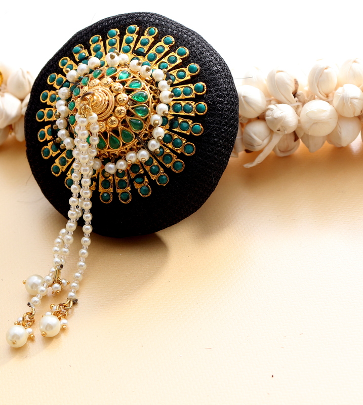 Andal Kondai - Full Green Original Kemp & Stones based Ethnic Hair Accessory