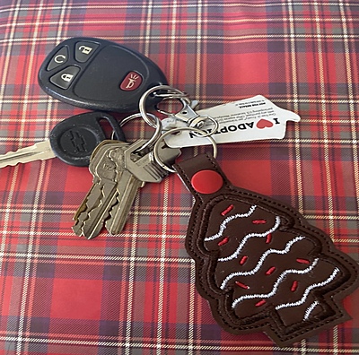 Chocolate Christmas Tree Snack Cake Faux Leather Keychain: Embroidered Key Fob