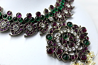 Margam Temple Jewellery โ Black Antique Finish Copper Base & Real Kempstones - Mango Pattern Necklace