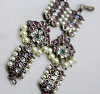 Margam Temple Jewellery โ Black Antique Finish Copper Base & Real Kempstones - Ear Mattal/Ear Chain