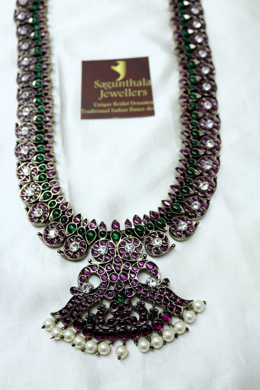 Margam Temple Jewellery Haram – Black Antique FInish Copper Base & Real Kempstones