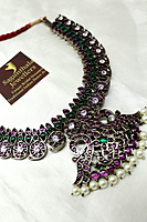 Margam Temple Jewellery β Black Antique Finish Copper & Real Kempstones - Mango Pattern Necklace