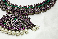 Margam Temple Jewellery β Black Antique Finish Copper & Real Kempstones - Mango Pattern Necklace