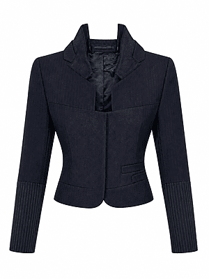 Reconstructed pinstripe upturned lapel collar jacket