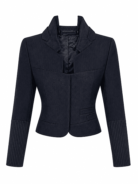 Reconstructed pinstripe upturned lapel collar jacket
