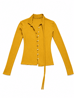 Collar Sash Ribbed Knit Top Collar Sash Ribbed Knit Top