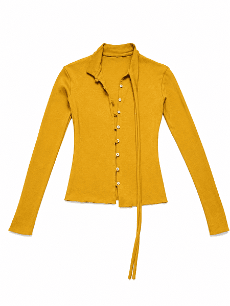 Collar Sash Ribbed Knit Top Collar Sash Ribbed Knit Top