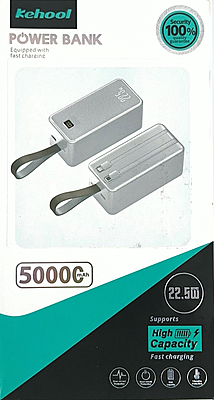 Kehool 50000mAh PD 22.5W Fast Charging Power Bank – Silver High Capacity Edition