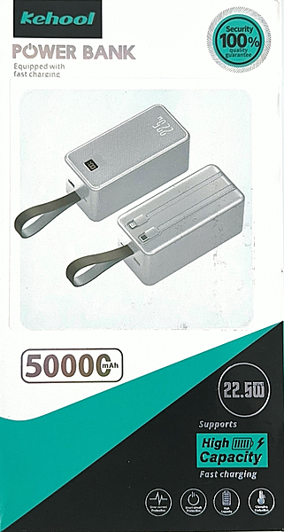 Kehool 50000mAh PD 22.5W Fast Charging Power Bank – Silver High Capacity Edition