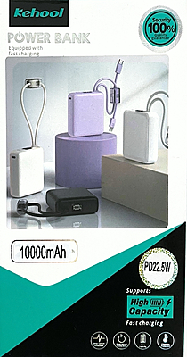Kehool 10000mAh PD 22.5W Fast Charging Power Bank with Built-in Cable