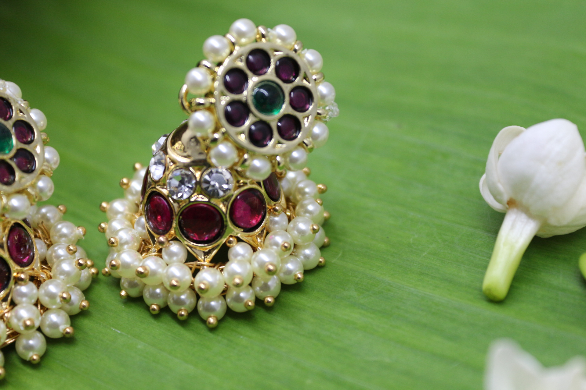 Traditional South Indian Jhimikki Earrings – Kempstones & Copper Base
