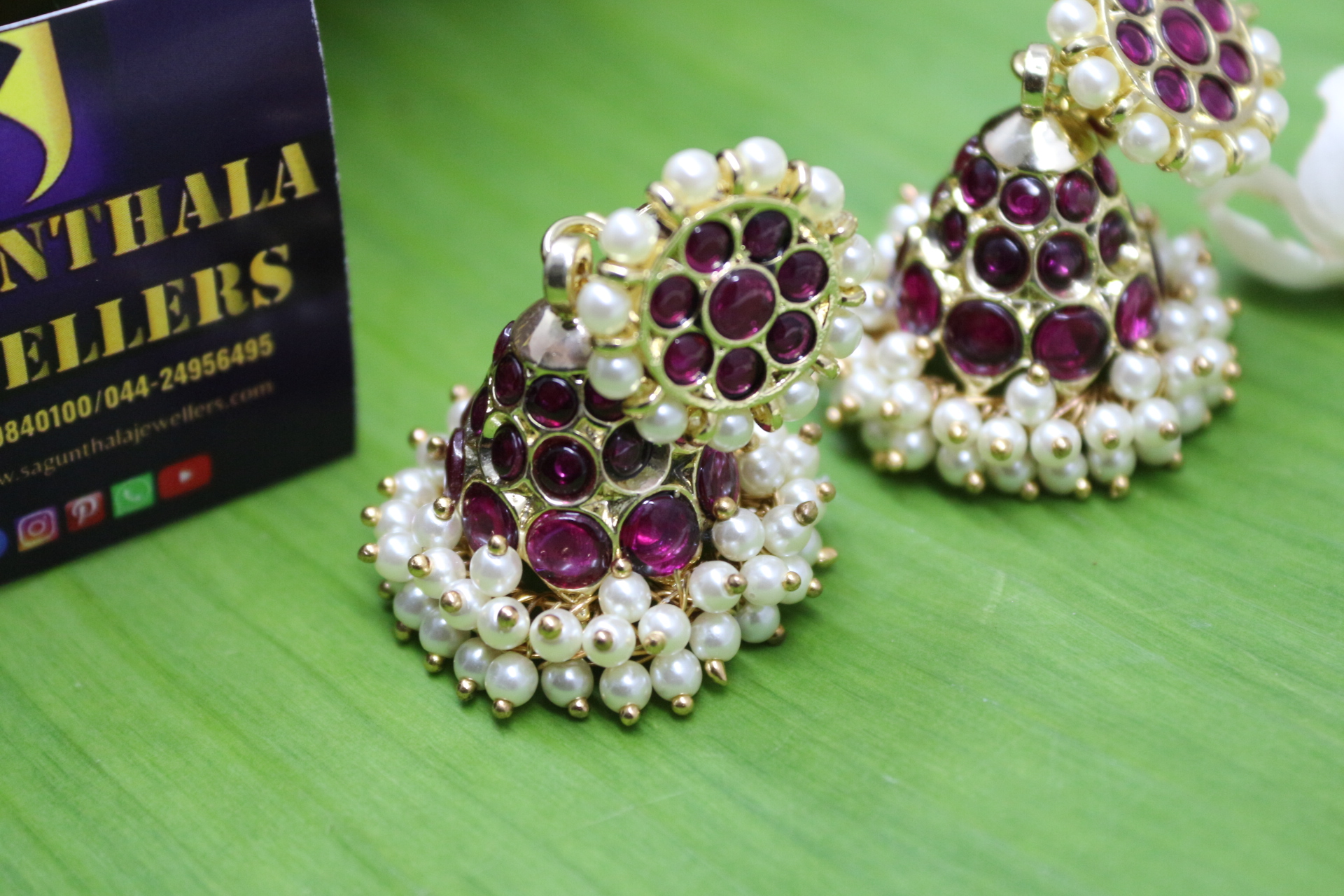 Margam Temple Jhumkas|Jimikki Earrings  – Copper Base with Authentic Kemp Stones