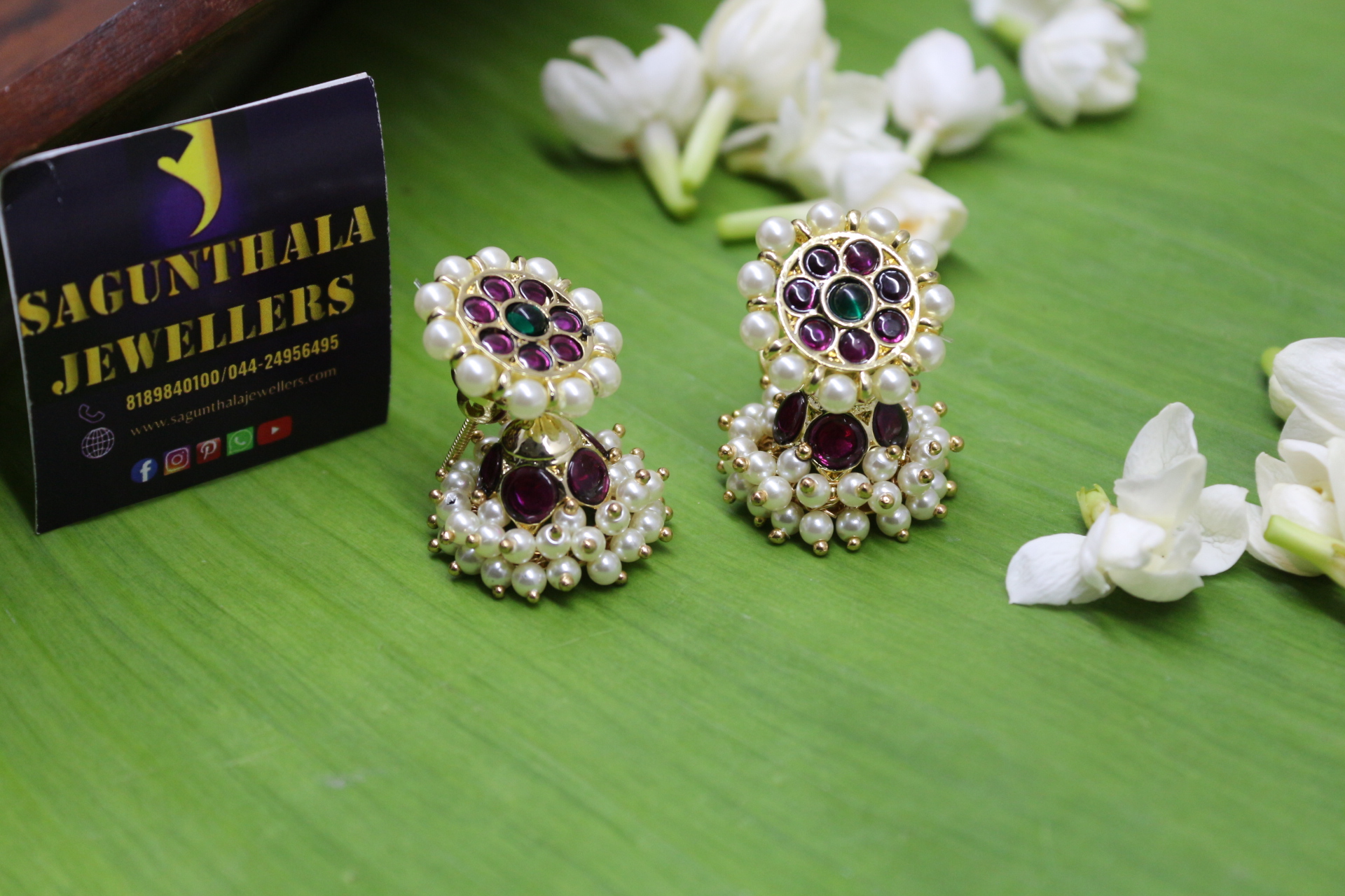 Margam Temple Jhumkas – Panchalokam Grace in One Gram Gold & Authentic Red Kempstones