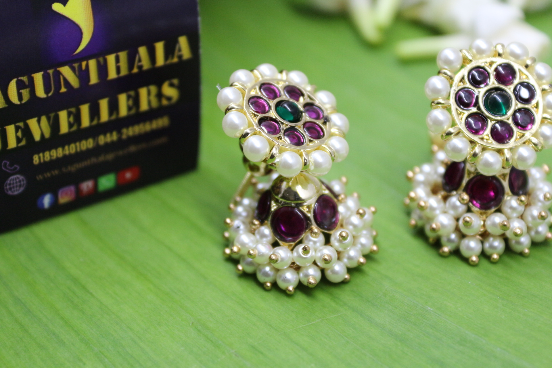 Margam Temple Jhumkas – Panchalokam Grace in One Gram Gold & Authentic Red Kempstones