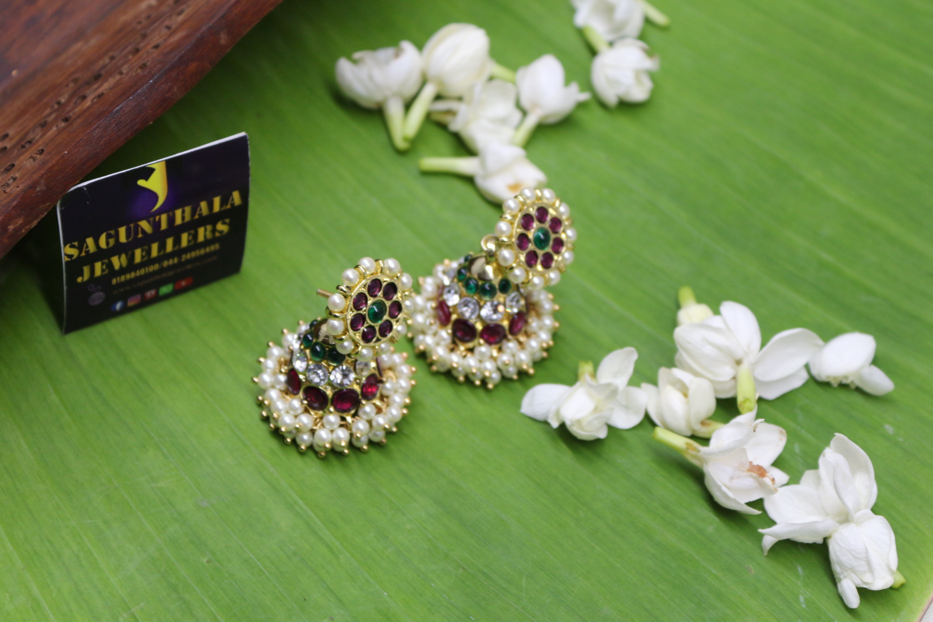 Margam Temple Jewellery - One Gram Gold Finish Copper & Real Kempstones Jhumkas/Jhimikki Earrings