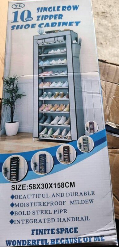 10 LAYERS SINGLE ROW SHOE RACK WITH SIDE POCKETS