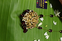 Invisible Chain – Grand Temple Necklace with maroon Beads, CZ Stones & Pearls