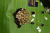 Invisible Chain – Grand Temple Necklace with maroon Beads, CZ Stones & Pearls