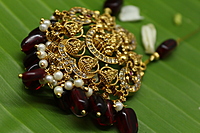 Invisible Chain – Grand Temple Necklace with maroon Beads, CZ Stones & Pearls