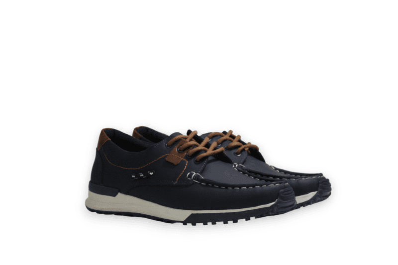 Mocasín Pianelo Azul con Muesca Talón Café