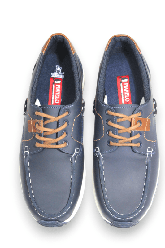 Mocasín Pianelo Azul con Muesca Talón Café