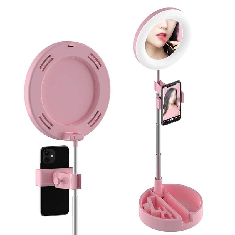 RING LIGHT STAND WITH MIRROR AND COSMETICS STORAGE