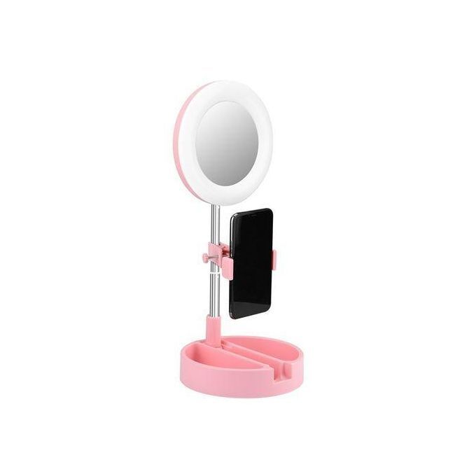 RING LIGHT STAND WITH MIRROR AND COSMETICS STORAGE