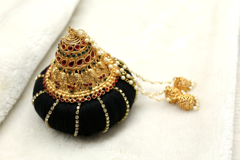 Matte Antique Gold Finish & Real Kempstone Andal Kondai - Ethnic Hair Accessory