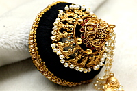 Matte Antique Gold Finish Andal Kondai with Real Kempstones – Ethnic Hair Accessory