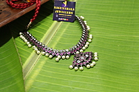 Black Antique  Kempstone Necklace with Pearl Drops – Traditional Temple Jewellery