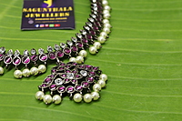 Black Antique  Kempstone Necklace with Pearl Drops – Traditional Temple Jewellery