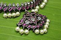 Black Antique  Kempstone Necklace with Pearl Drops – Traditional Temple Jewellery